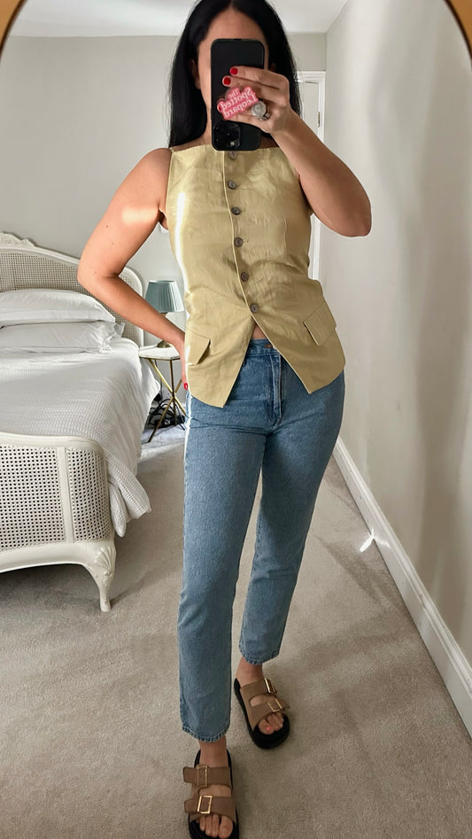 & other stories butter yellow cream button up waist coat top S Small UK 8 excellent used condition