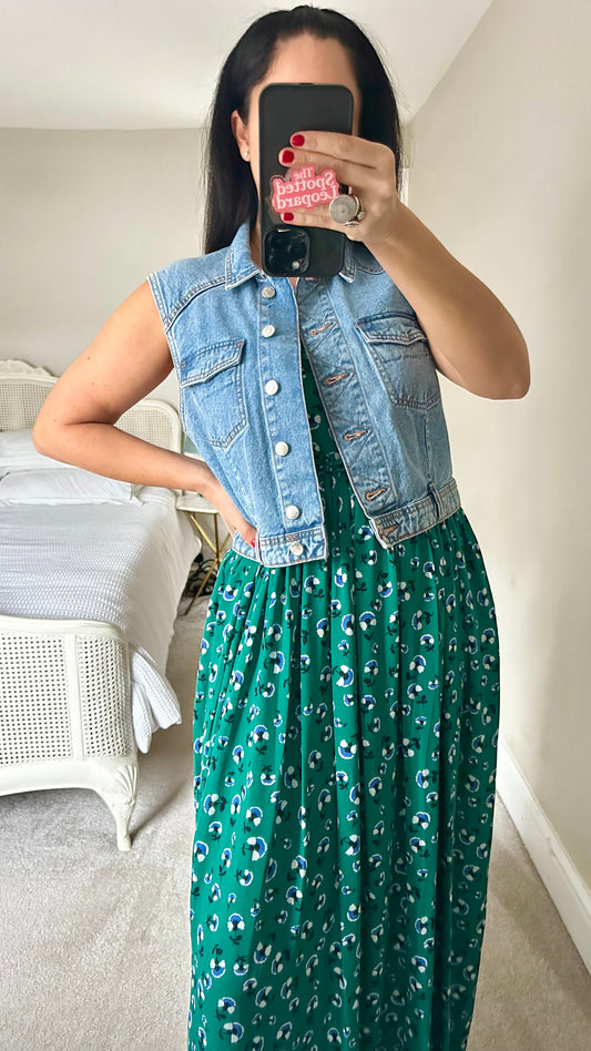 Zara light blue denim button up waistcoat cropped top medium UK 10 -12 vgc