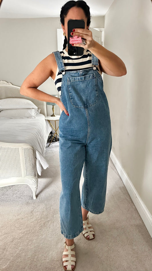 Zara light blue wide leg dungarees jumpsuit playsuit jeans small UK 8-10 vgc