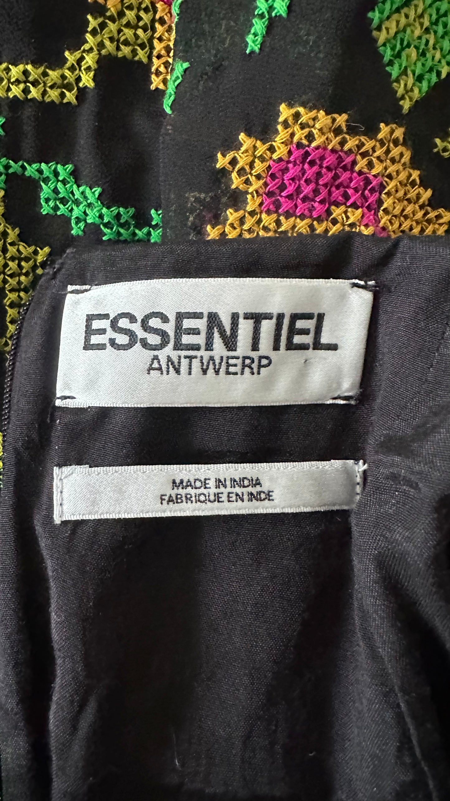 Essentiel Antwerp green yellow pink embroidered midi length skirt small UK 8 vgc