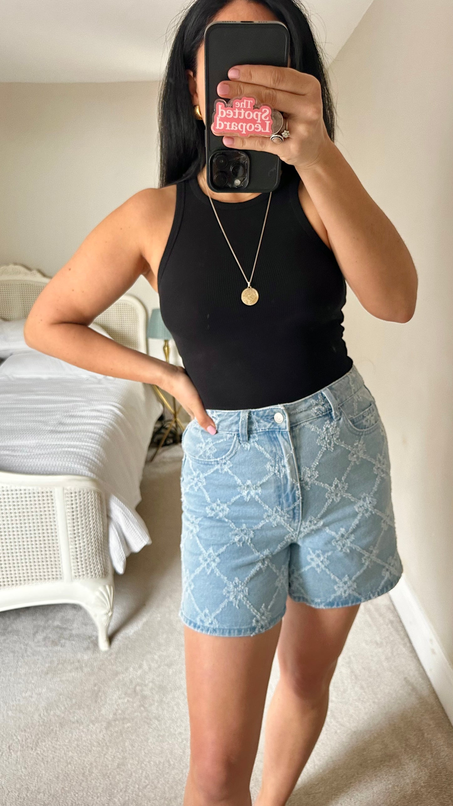 Object @ ASOS light blue denim jeans shorts check gingham small UK 10 vgc