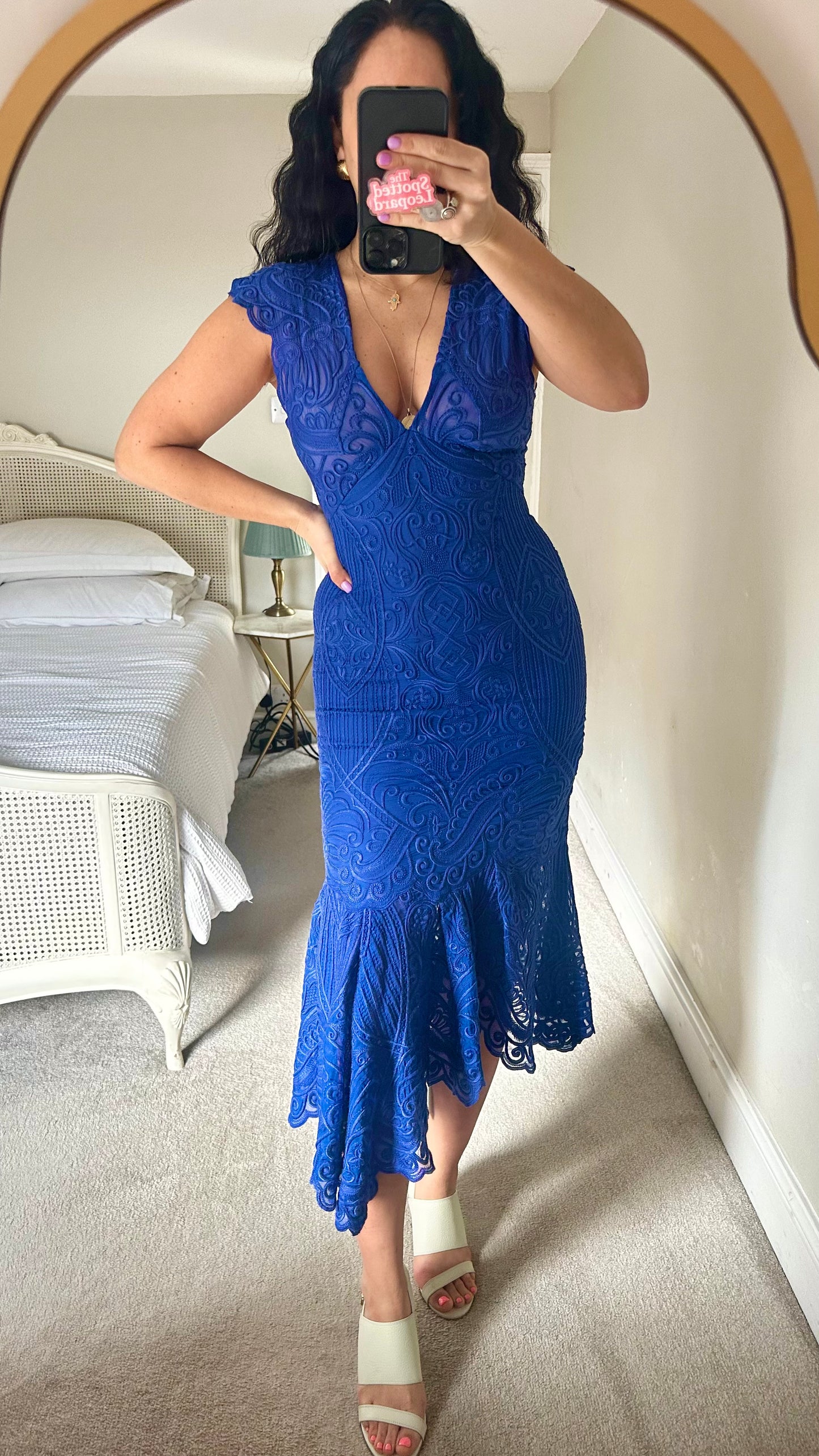 Reiss kingfisher blue midi long wedding guest midi dress small UK 8 vgc