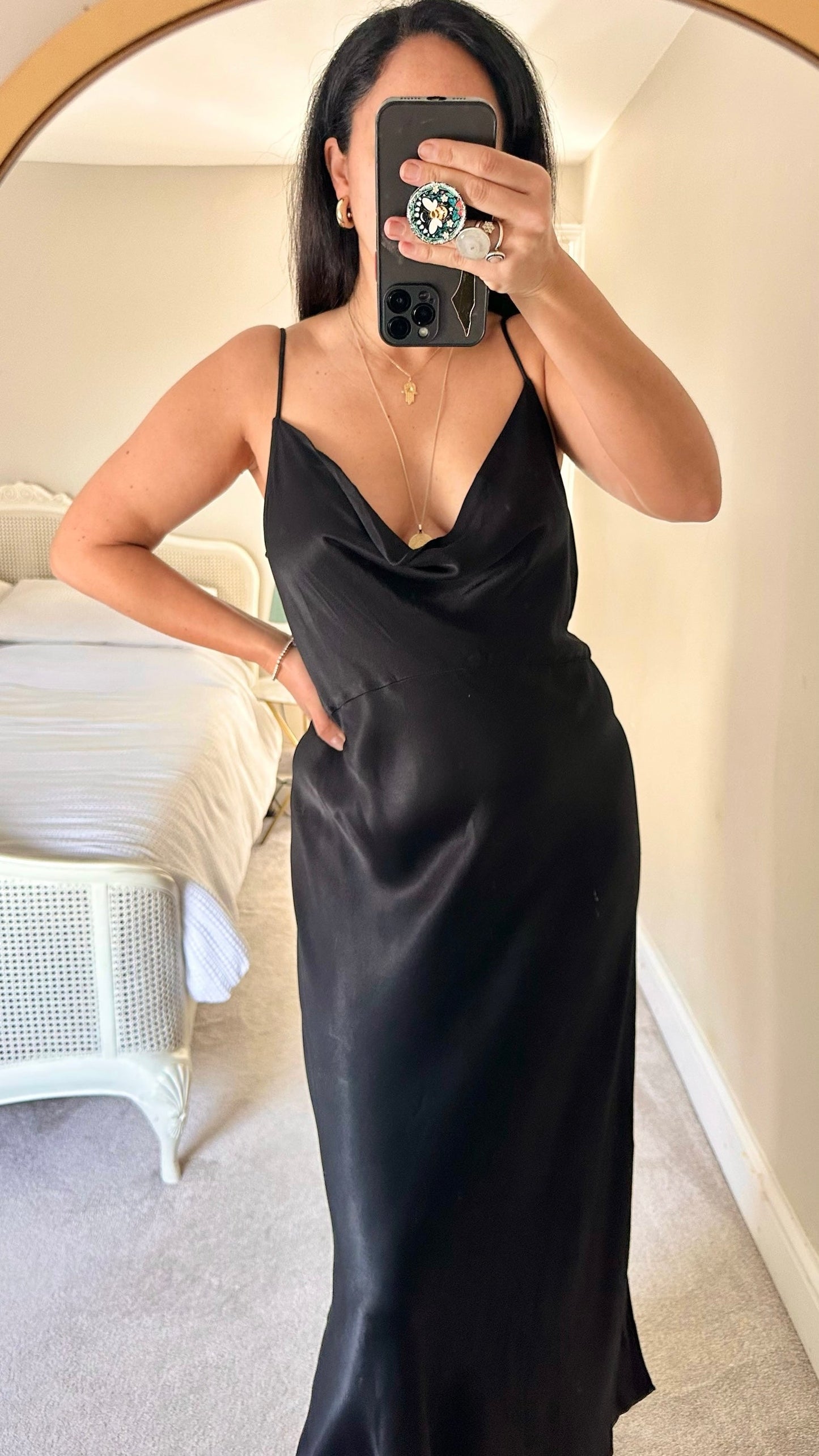 Anthropologie black cowl neck maxi slip dress evening event large L UK 12-14 vgc