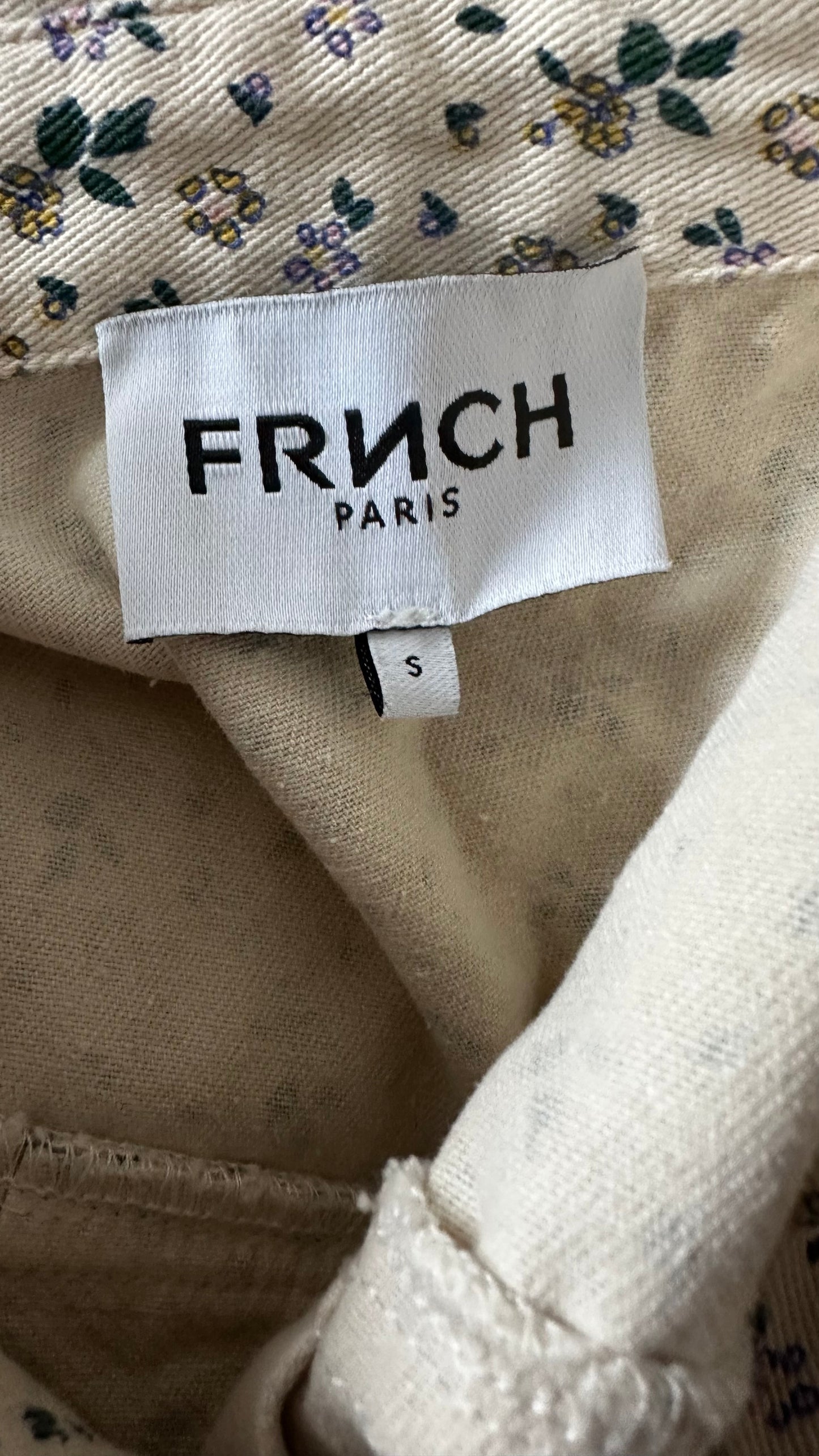 FRNCH cream pink green cotton jumpsuit trousersuit small extra large UK 8-10 14-16 vgc