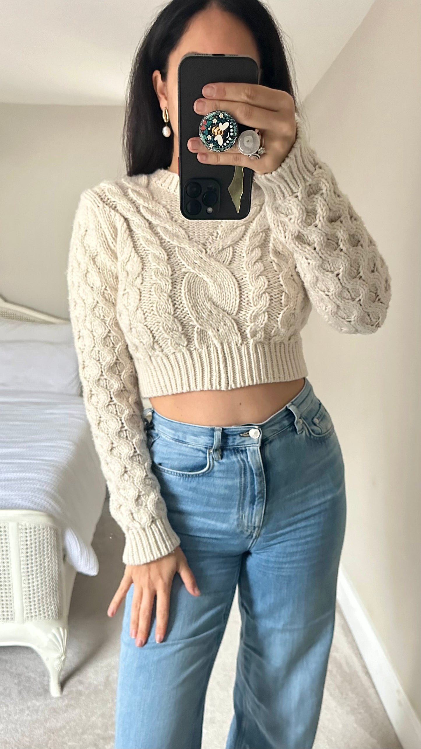 Zara cream cable knit wool blend cropped jumper small UK 8 vgc