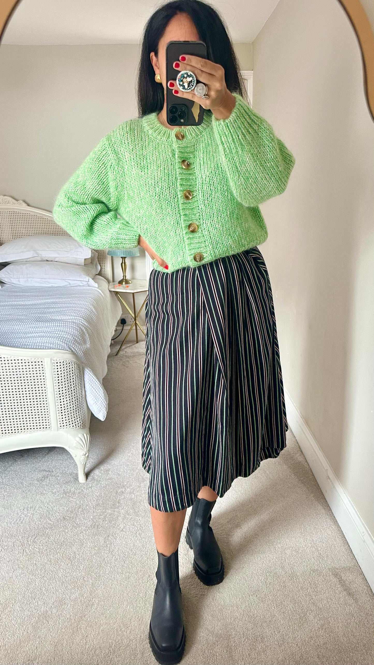 & other stories black green red stripe midi long skirt small UK 8 vgc w25