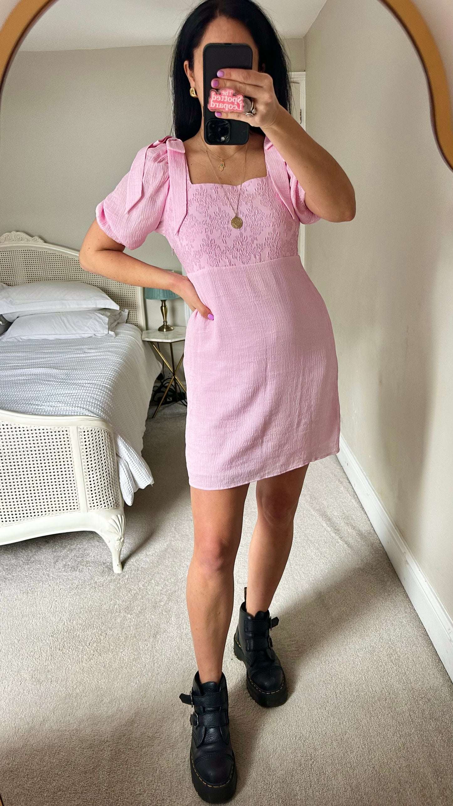 & other stories rose pink bow shoulder mini dress event wedding guest small UK 10 new bnwot