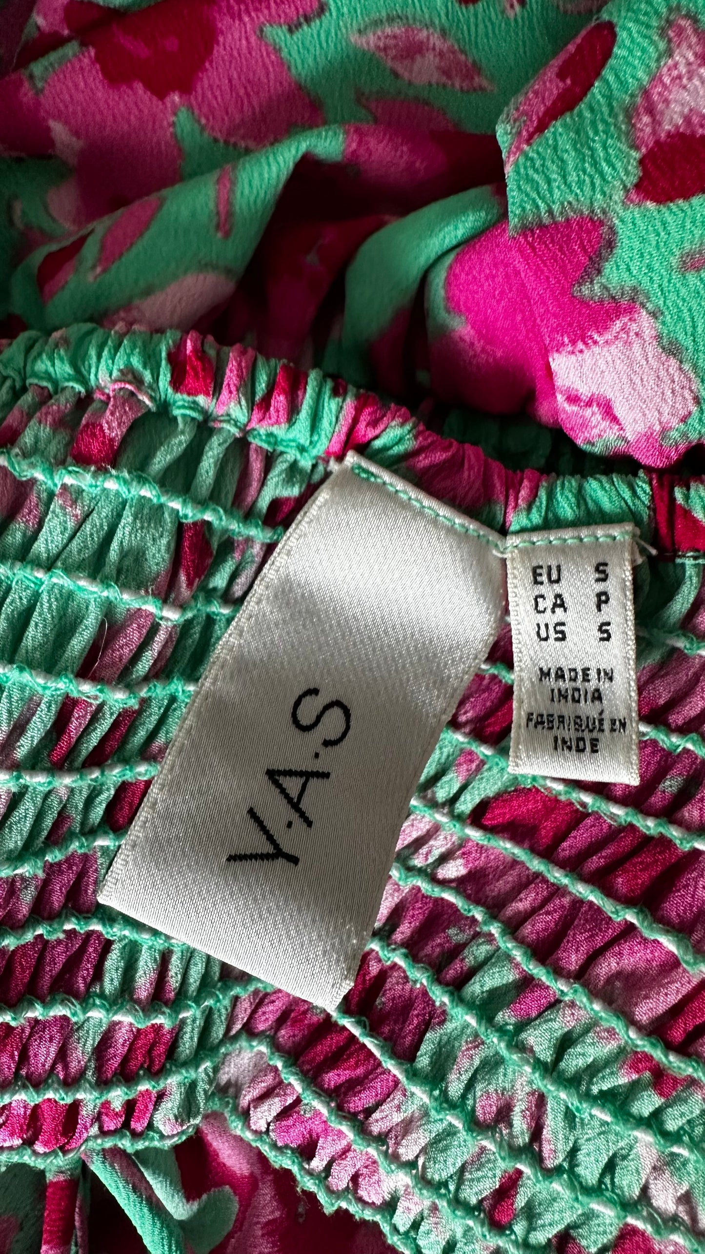 YAS turquoise green pink fuchsia floral event midi long dress small UK 8-10 vgc