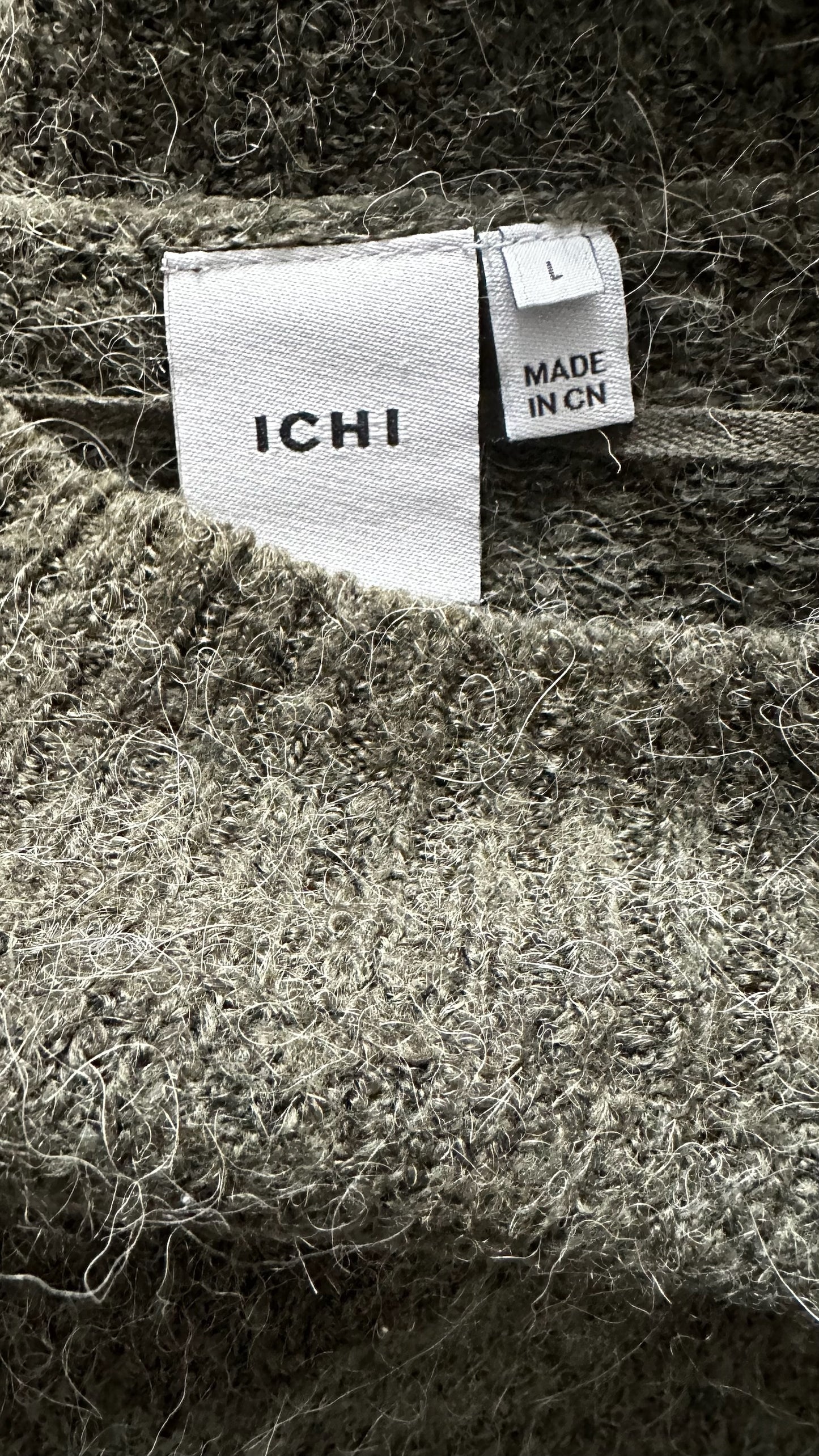 Ichi olive khaki green alpaca wool blend knitted jumper large UK 12 vgc XMS25