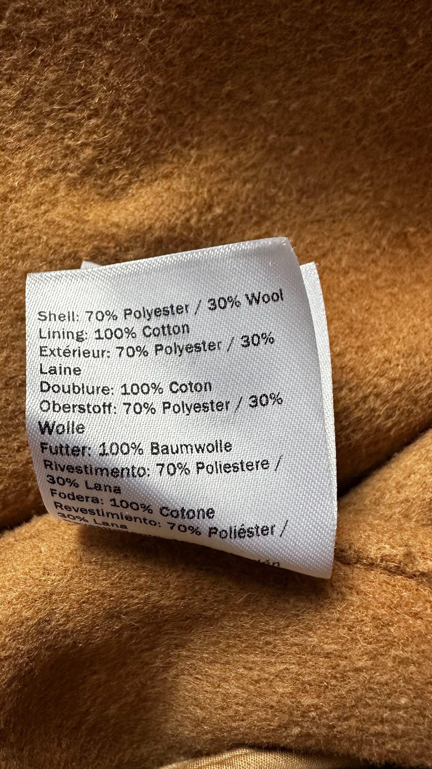 Second female Copenhagen camel wool blend coat large UK 12 vgc