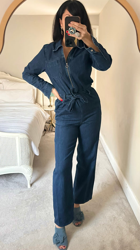 Selected Femme @ Anthropologie blue denim jumpsuit zip up playsuit small UK 6 8 vgc