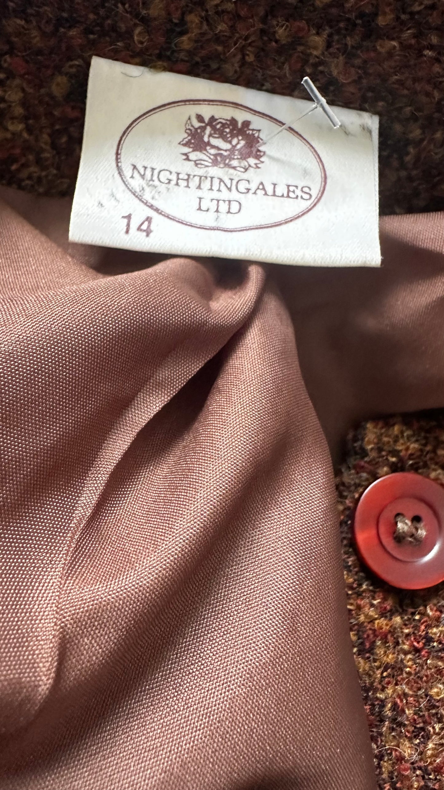 Nightingales brown vintage wool blend jacket coat large extra large UK 14 vgc