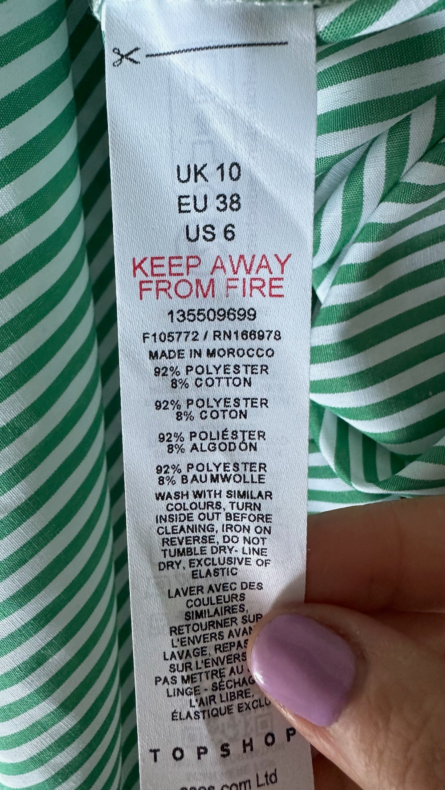 Topshop green white stripe shirred bust midi sundress UK 12-14 vgc