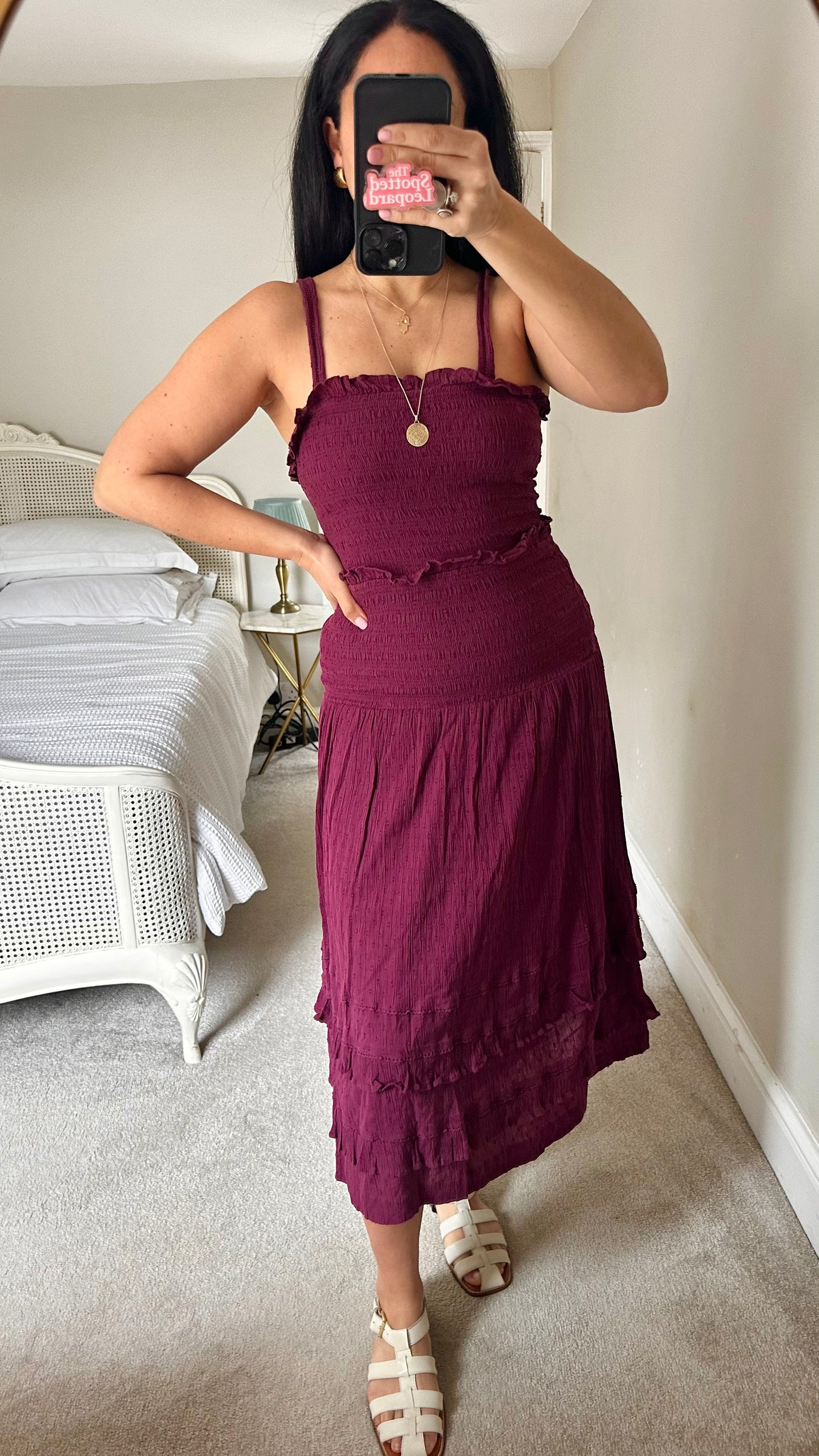 Steele deep purple tiered cotton sun dress shirred bust medium UK 10-12 vgc long holiday