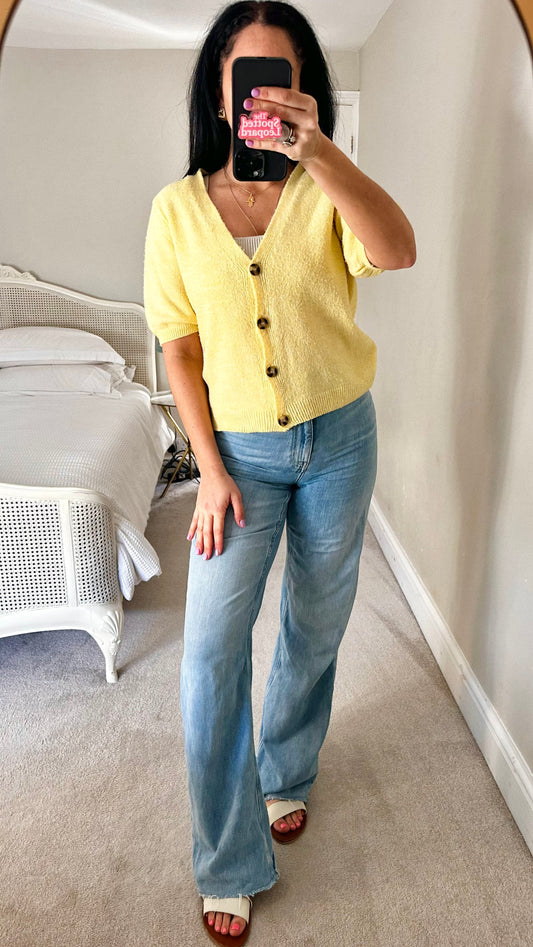 Modstrom yellow lemon cardigan knitted spring top jumper small UK 8-10-12