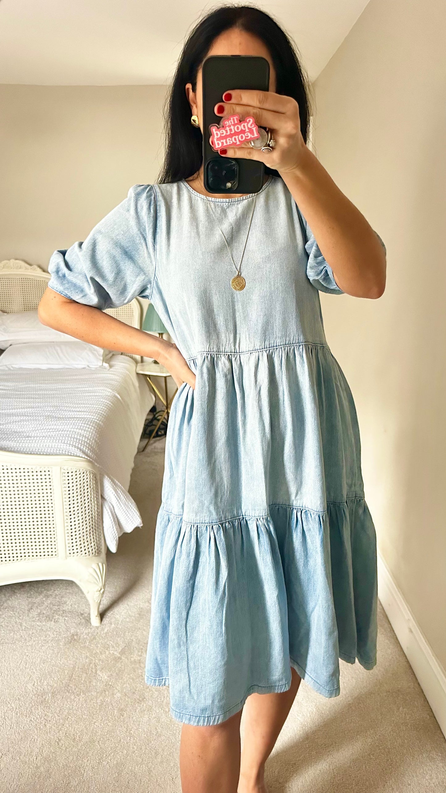 Gestuz light blue denim jeans tiered midi long dress small UK 8 vgc