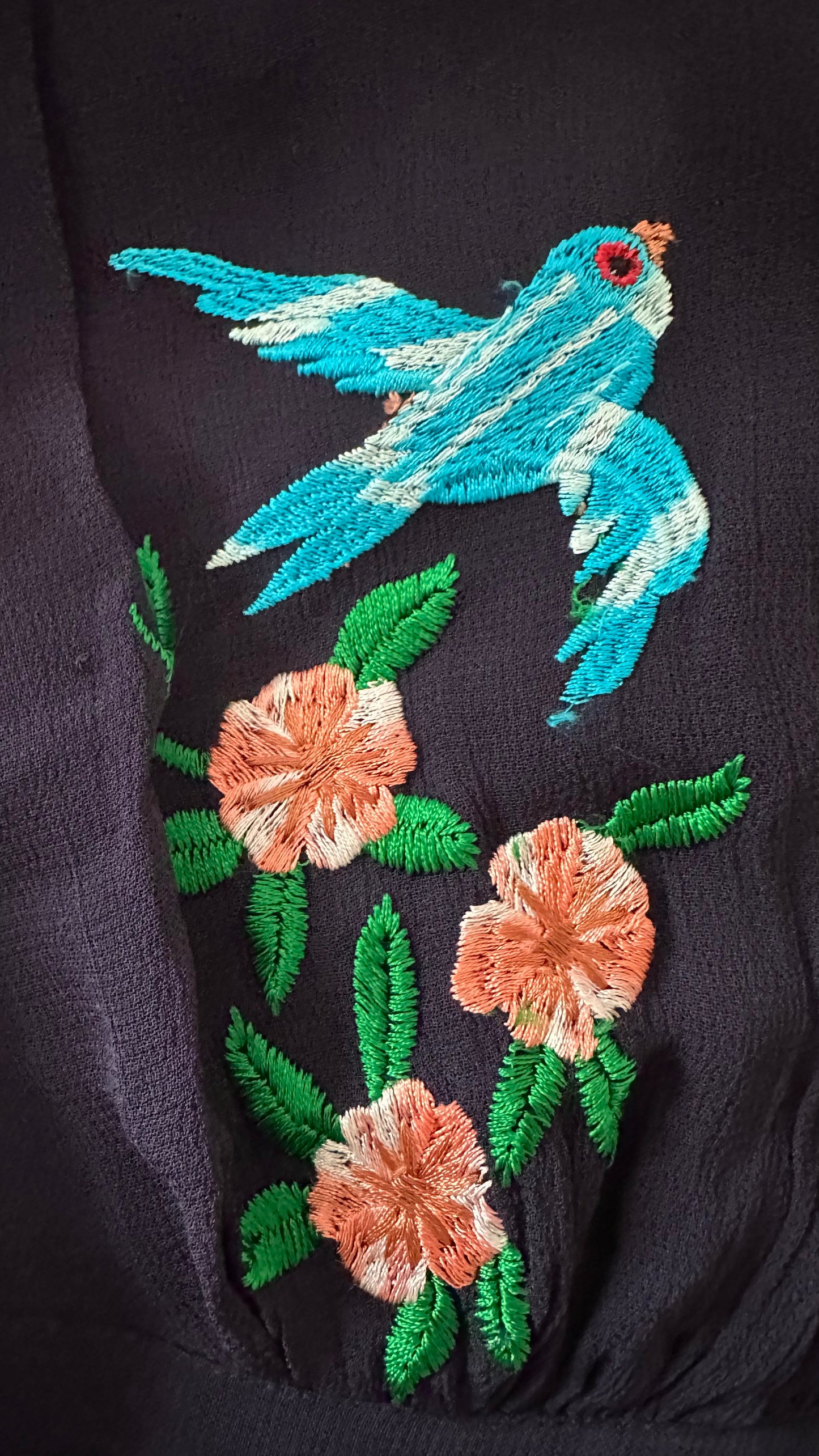 Whistles navy blue bird print embroidered event dress extra large UK 12-14 vgc w25