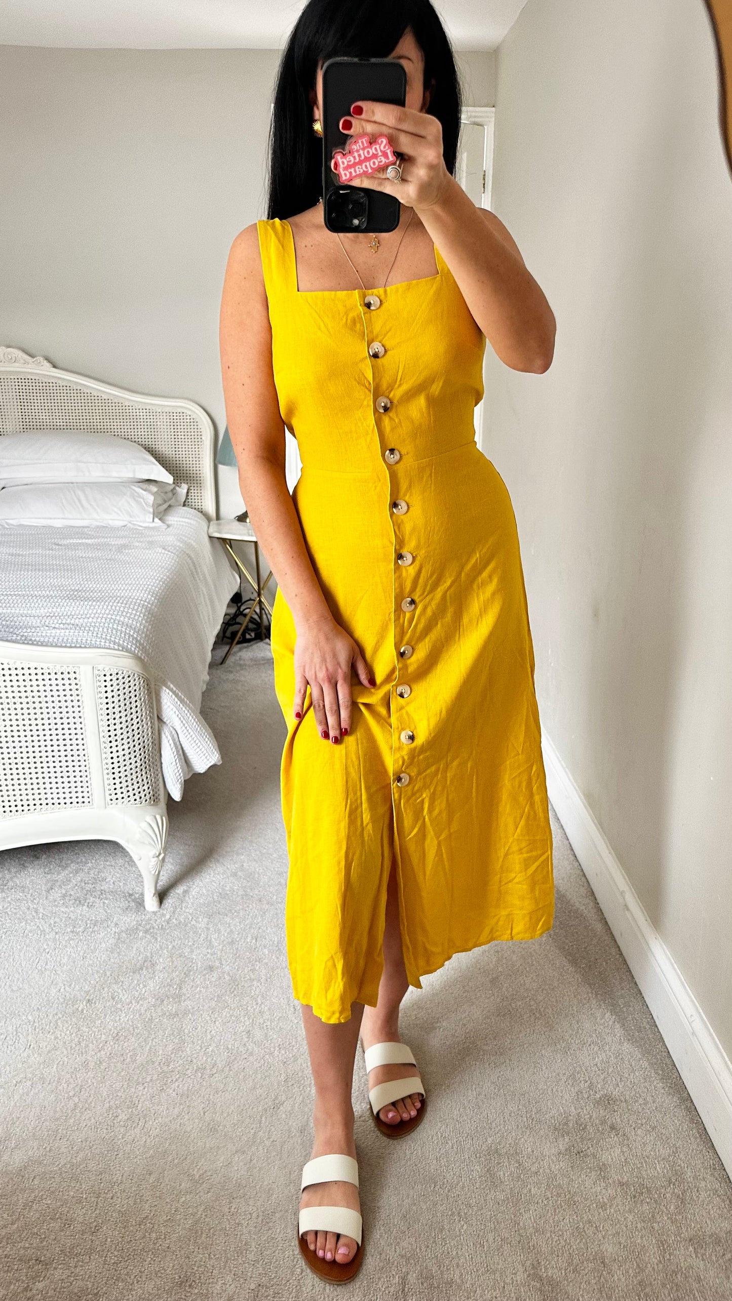 Warehouse yellow lemon button up linen blend holiday sun dress small UK 8 10 vgc