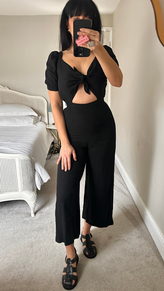 & other stories black linen blend jumpsuit playsuit small UK 8 vgc