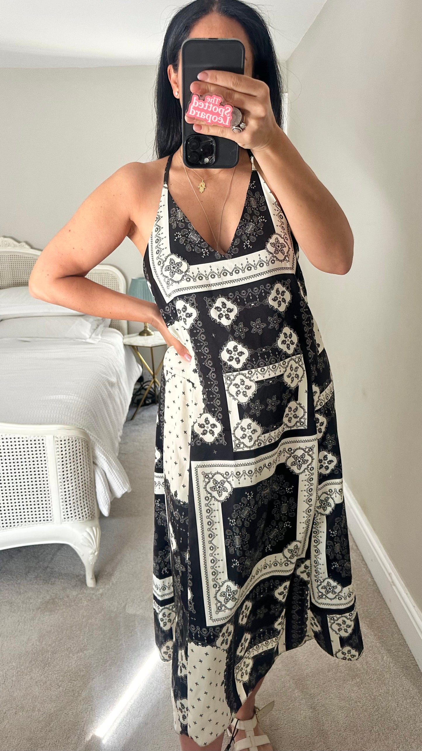Topshop black white paisley slip dress medium UK 12 new bnwt