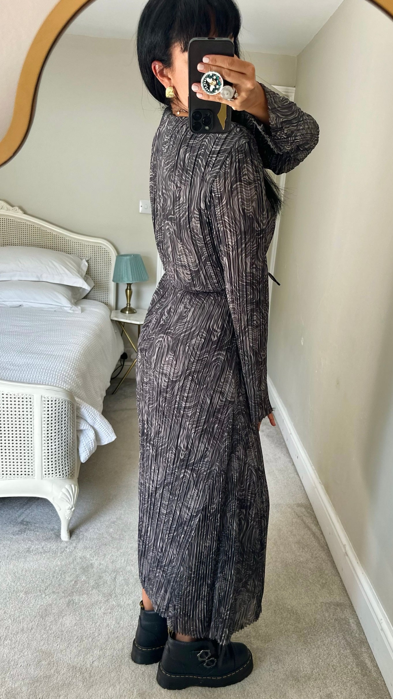 &Other stories lilac grey black plisse maxi event dress large L UK 12 excellent used condition