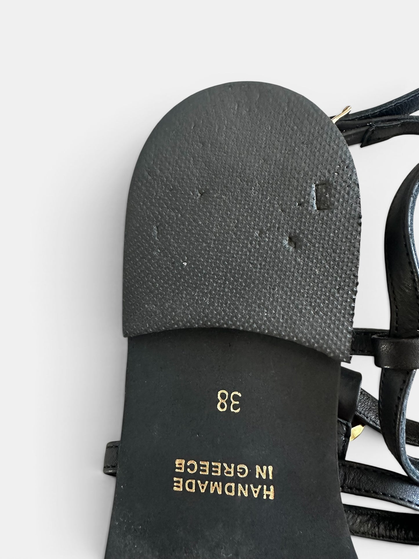 Cuchy @ Net a Porter black gold leather shell sandals flip flops shoes UK 5 EU 38 vgc