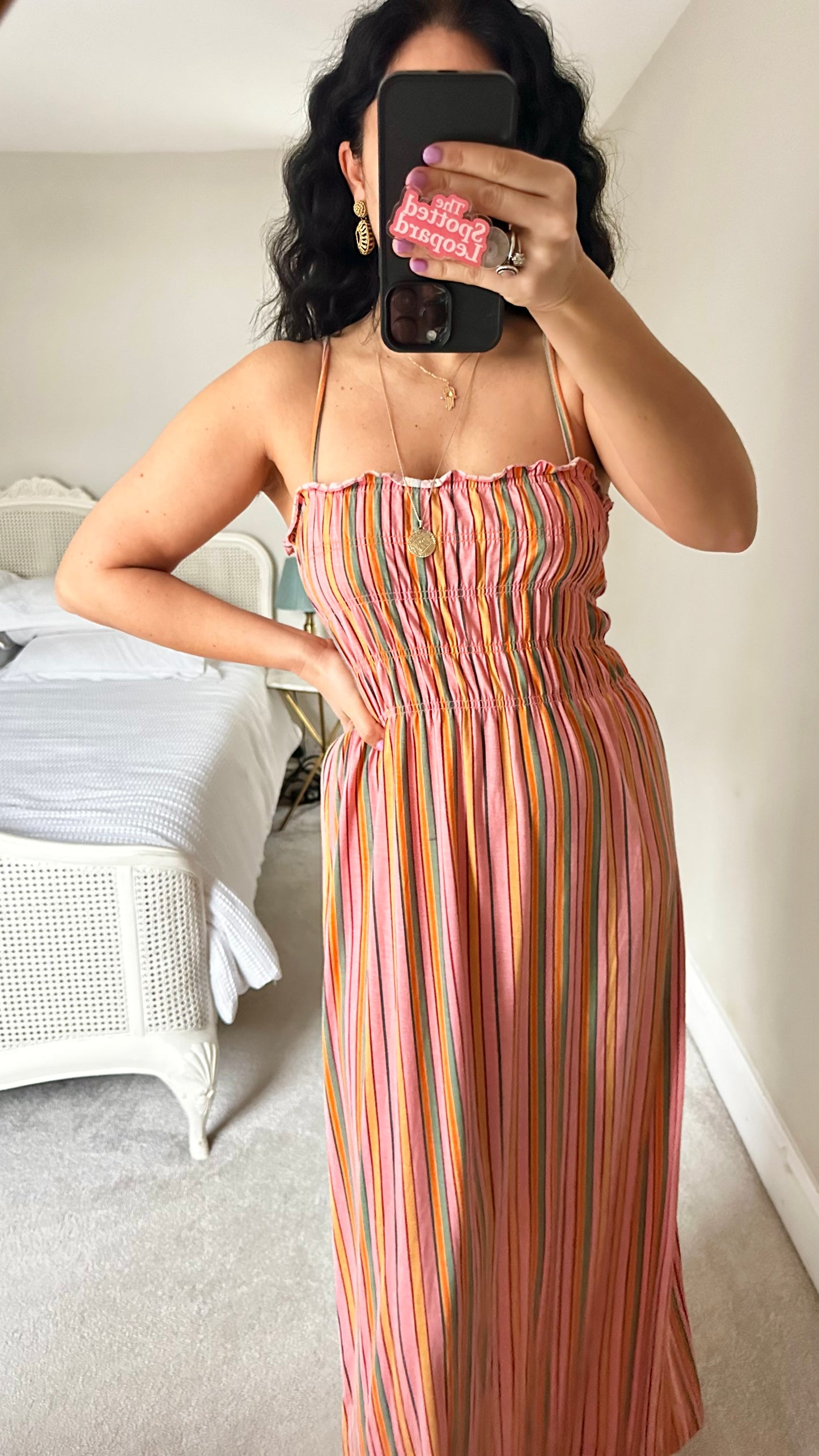 & other stories pink orange sundress midi holiday small UK 10 vgc