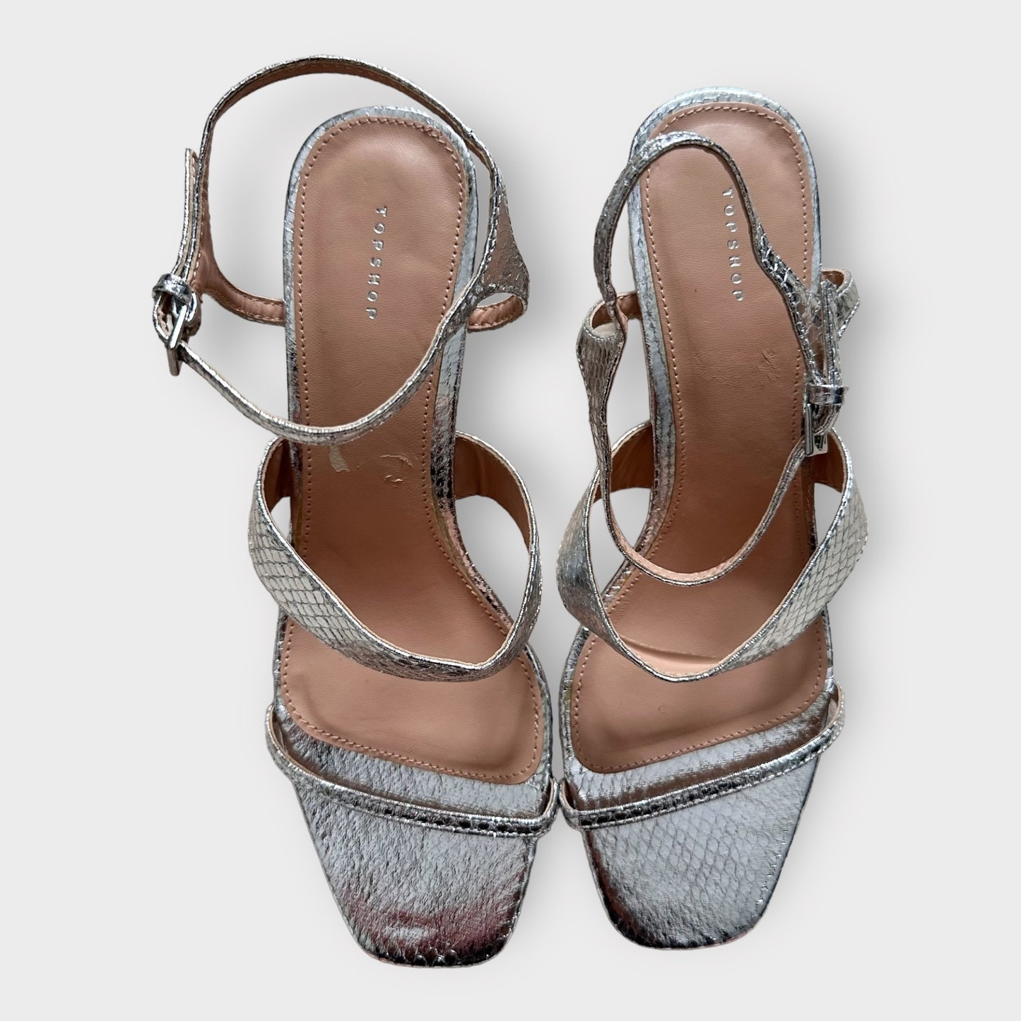 Topshop silver chrome block heel sandals shoes EU 39 UK 6 new bnwot