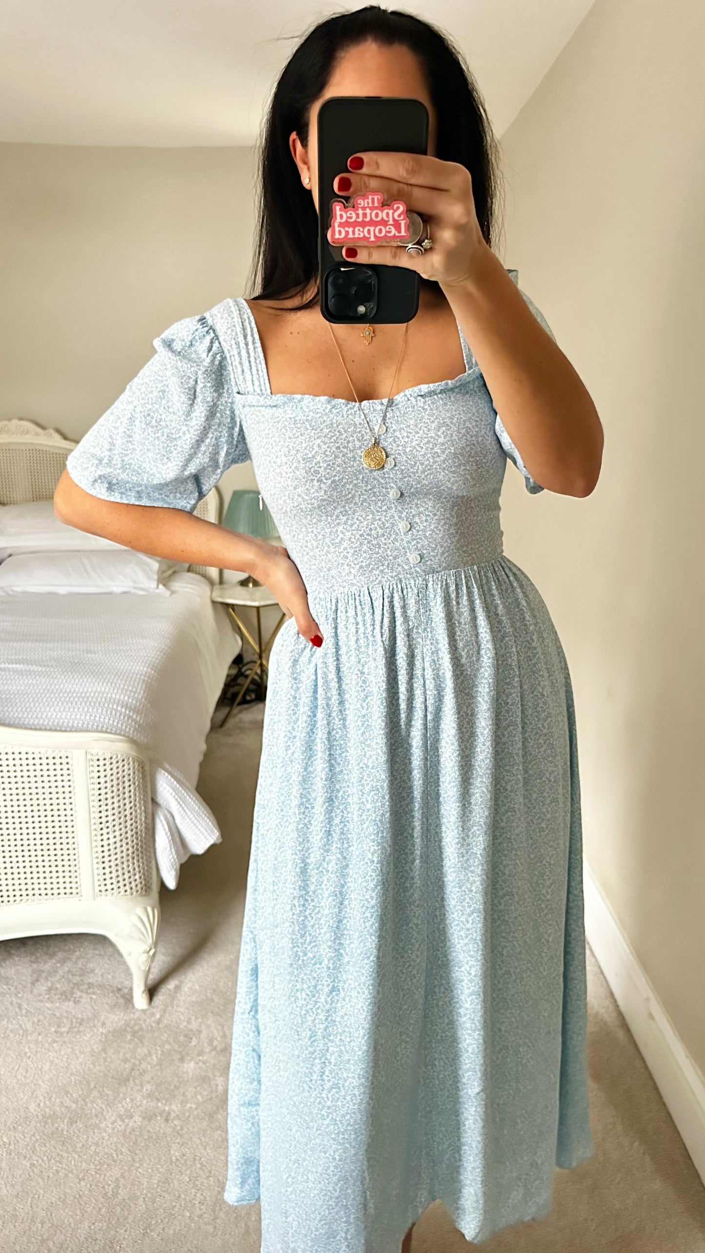 & other stories light blue white floral midi dress small UK 8 vgc