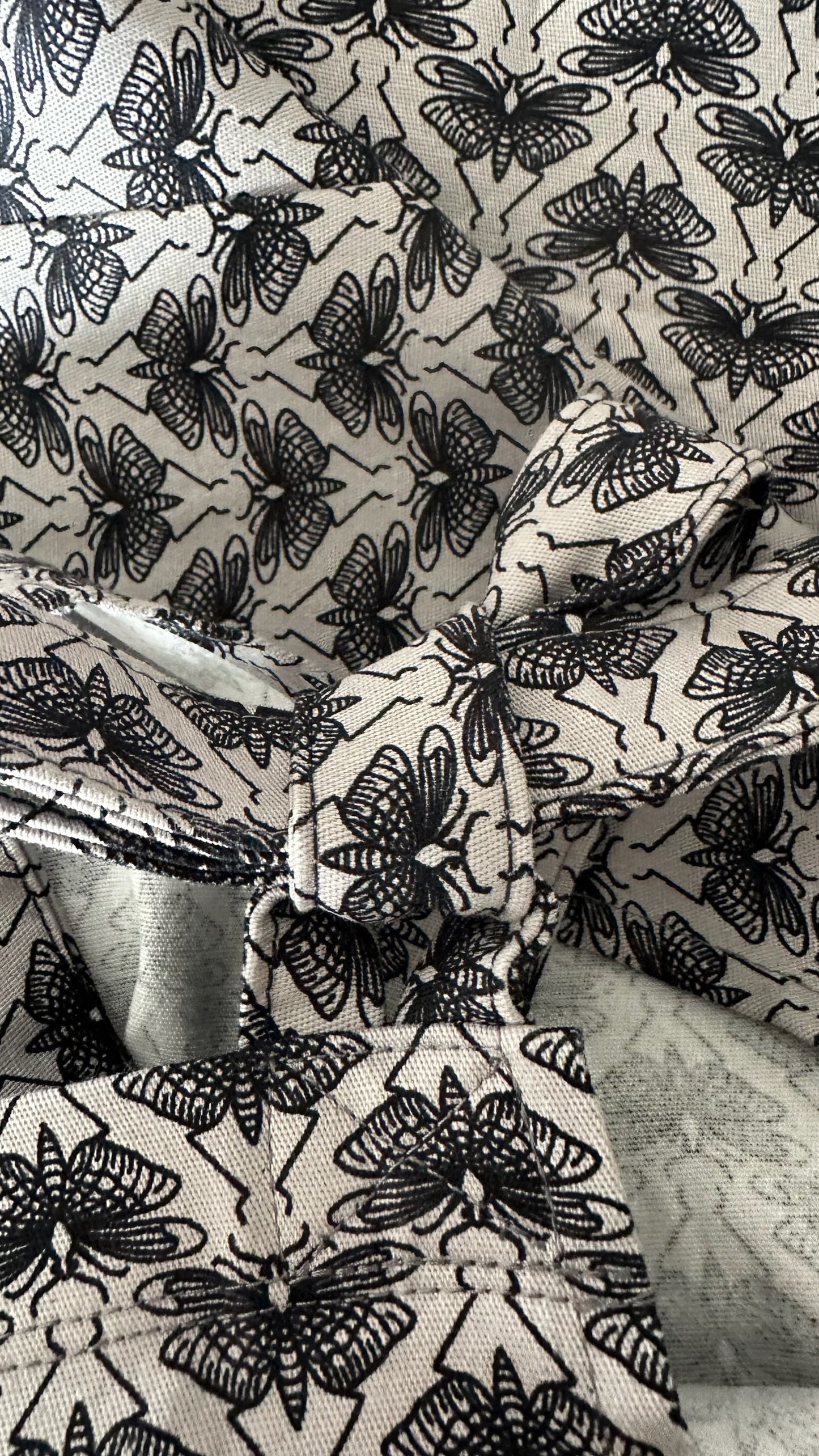 Handmade @ Cotton imp cream black moth butterfly print dungarees UK 12-14 vgc