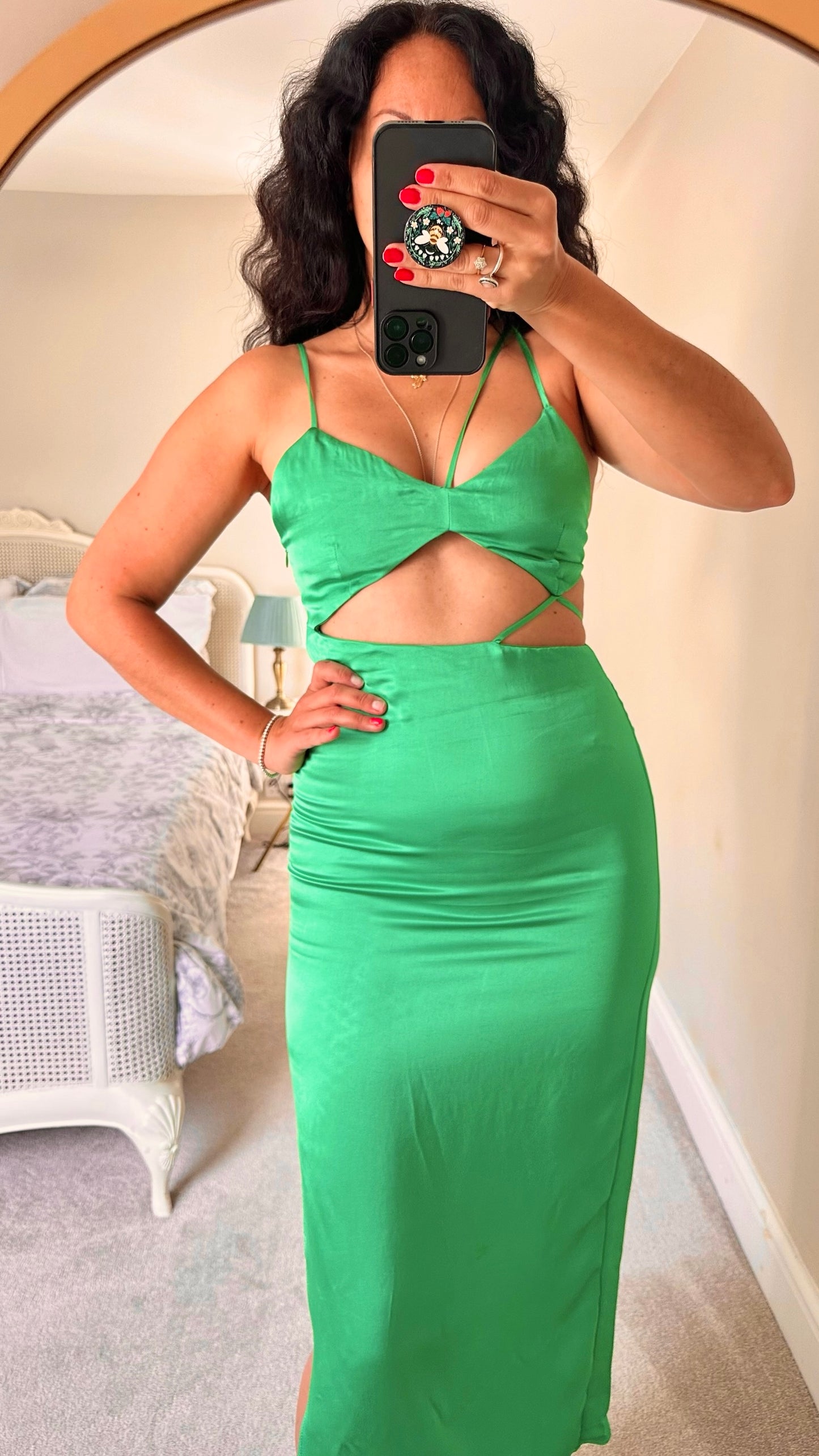 Zara green cutout side split strappy midi dress extra small S UK 6