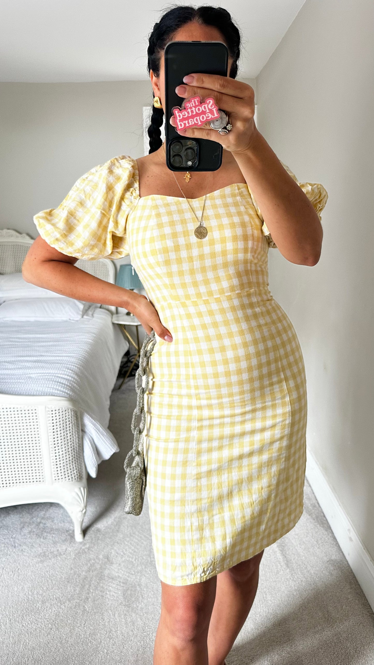 Mint Velvet yellow white gingham check mini dress small UK 8 cotton