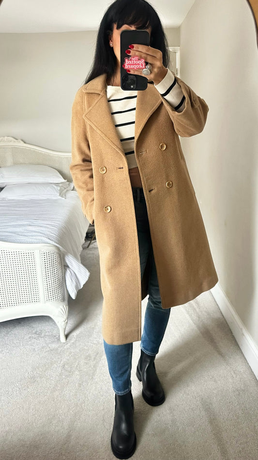 Vintage camel tan cashmere wool blend formal coat medium large ML UK 10-12 excellent used condition