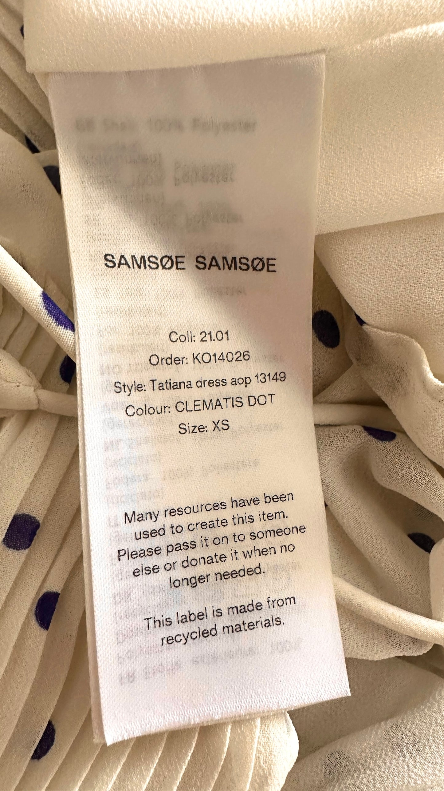 Samsoe Samsoe white blue dot pleat maxi dress extra small xs UK 6 8 10 vgc