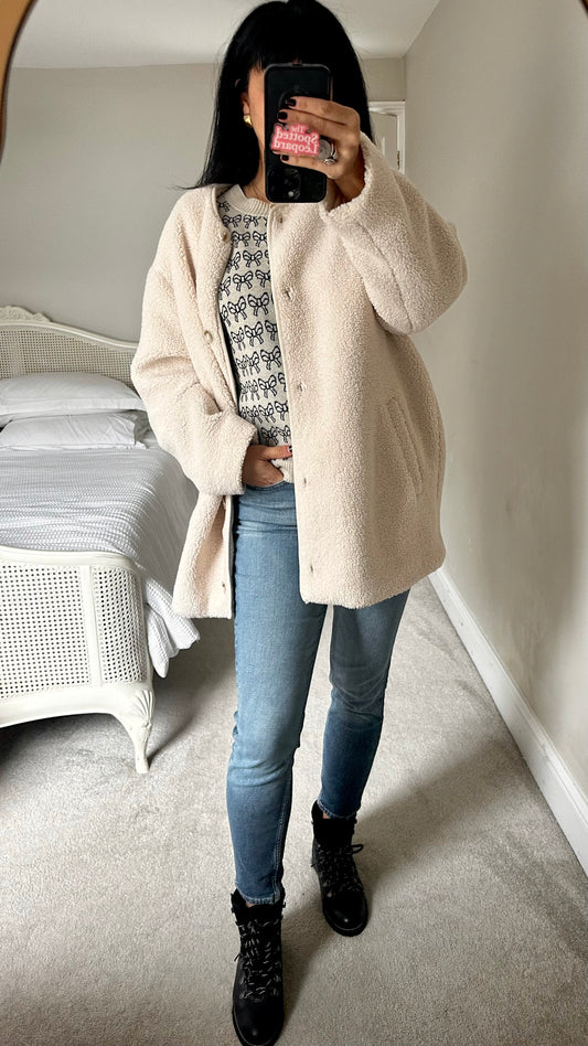 Nobody’s Child cream teddy Borg coat jacket medium UK 12-14 new