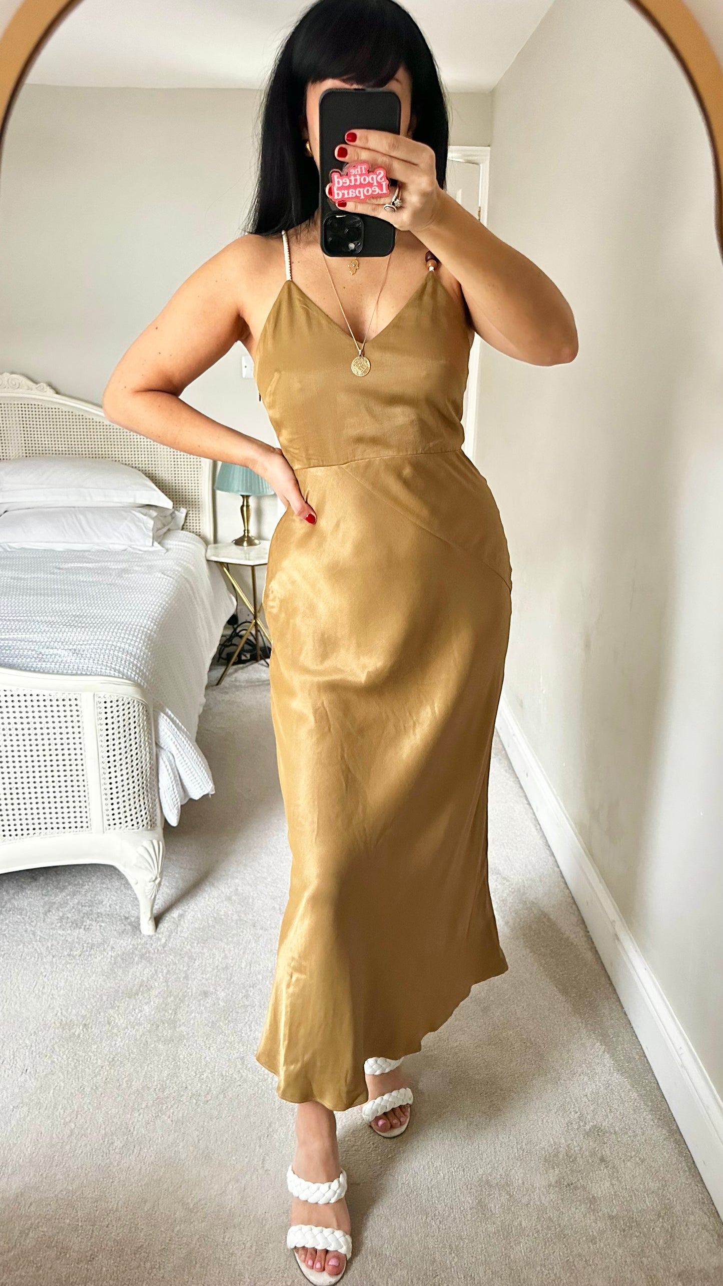 & other stories gold bronze event slip slinky dress small UK 10