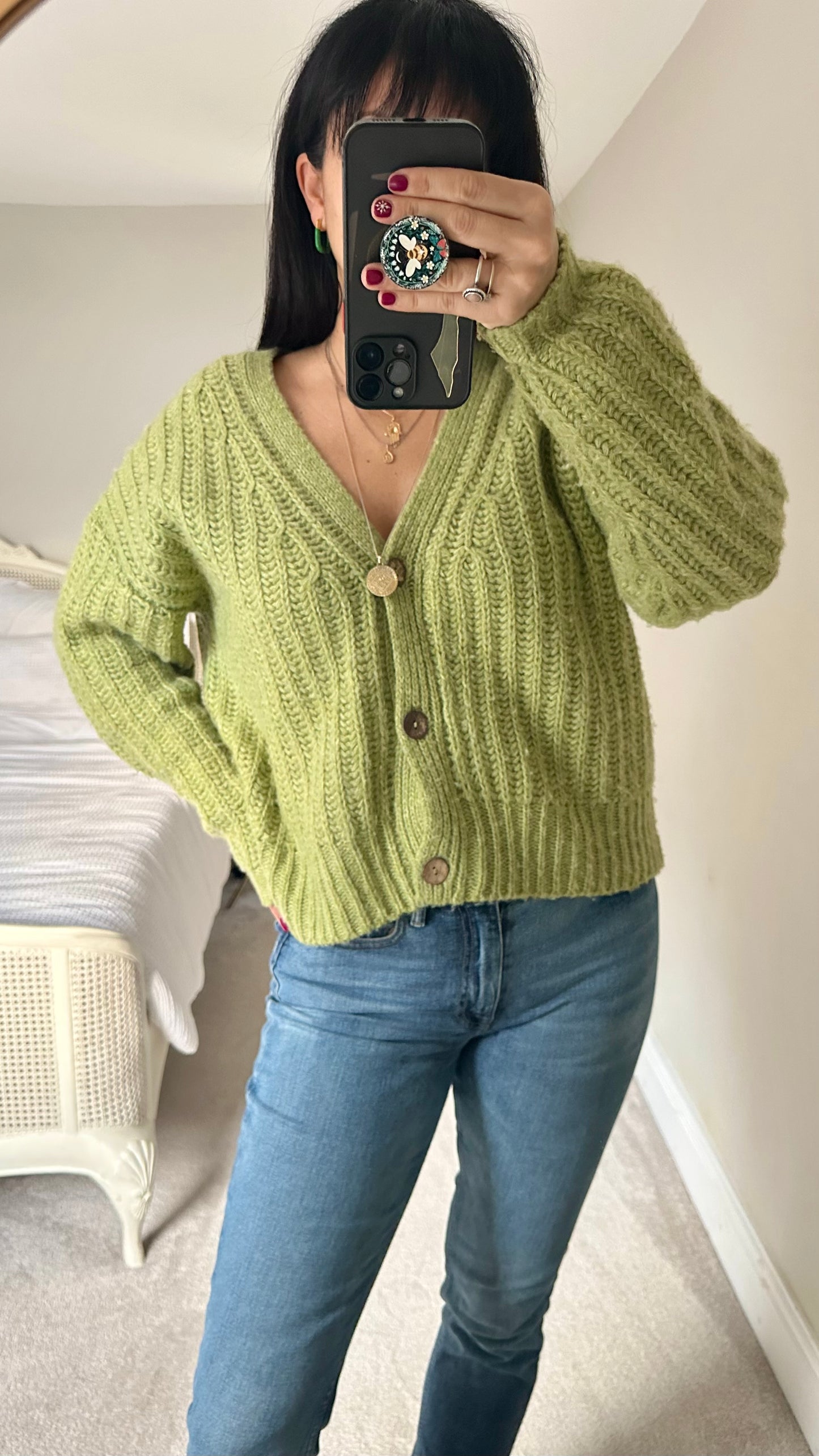 Anthropologie olive khaki green knitted cardigan jumper extra large UK 14 vgc