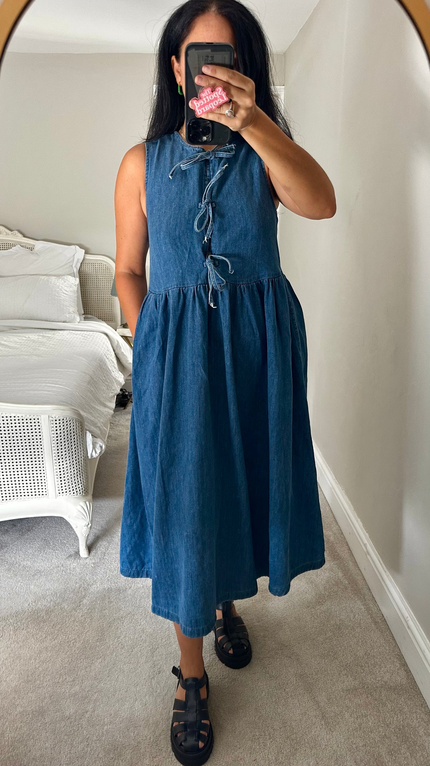 Nobody’s Child navy blue denim tie from midi long maxi dress medium UK 12 vgc