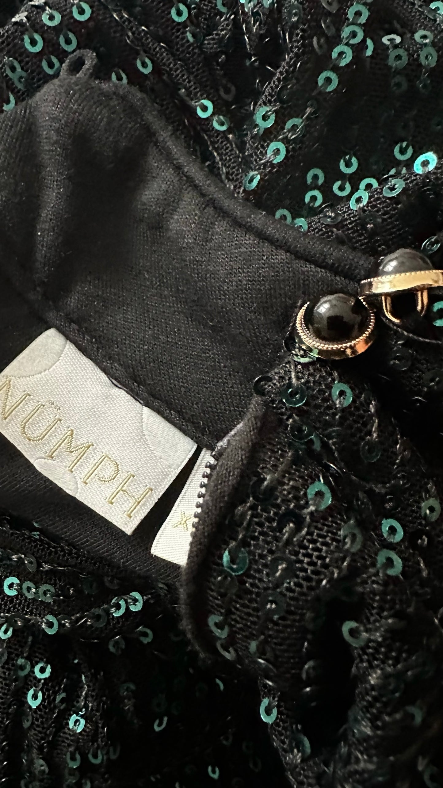 Numph @ Anthropologie black green sequin midi dress event party small S UK 8 excellent used condition XMS25