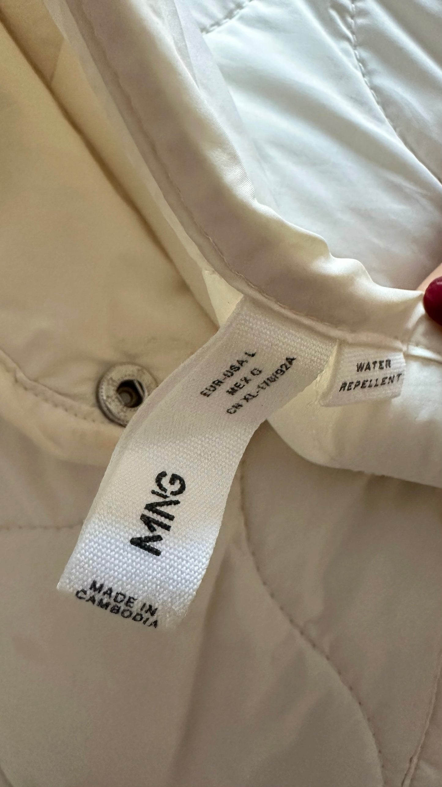 Mango white quilted jacket coat large L UK 12 vgc