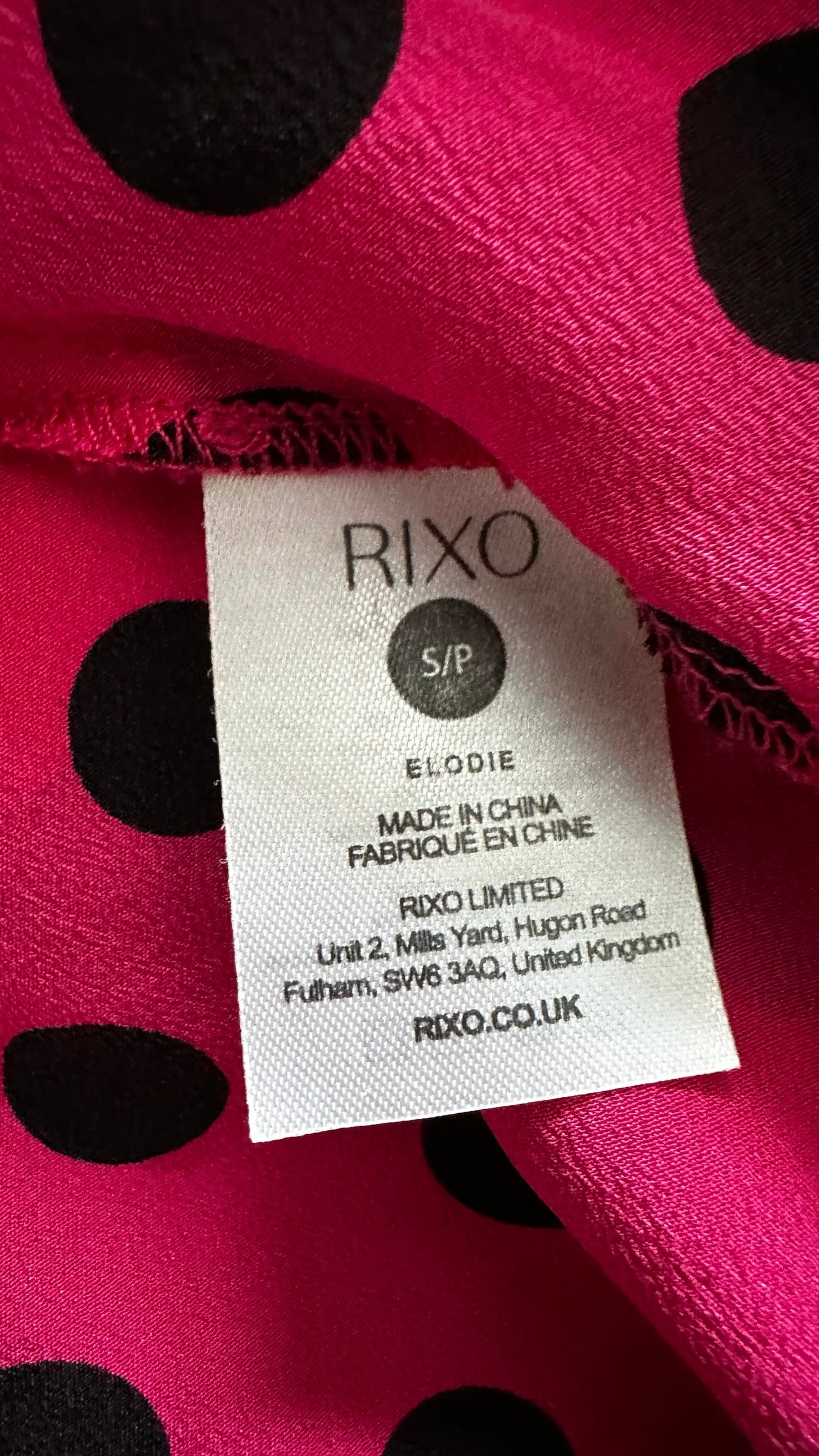 RIXO fuchsia pink black polka dot front split long event dress medium M UK 10 excellent used condition