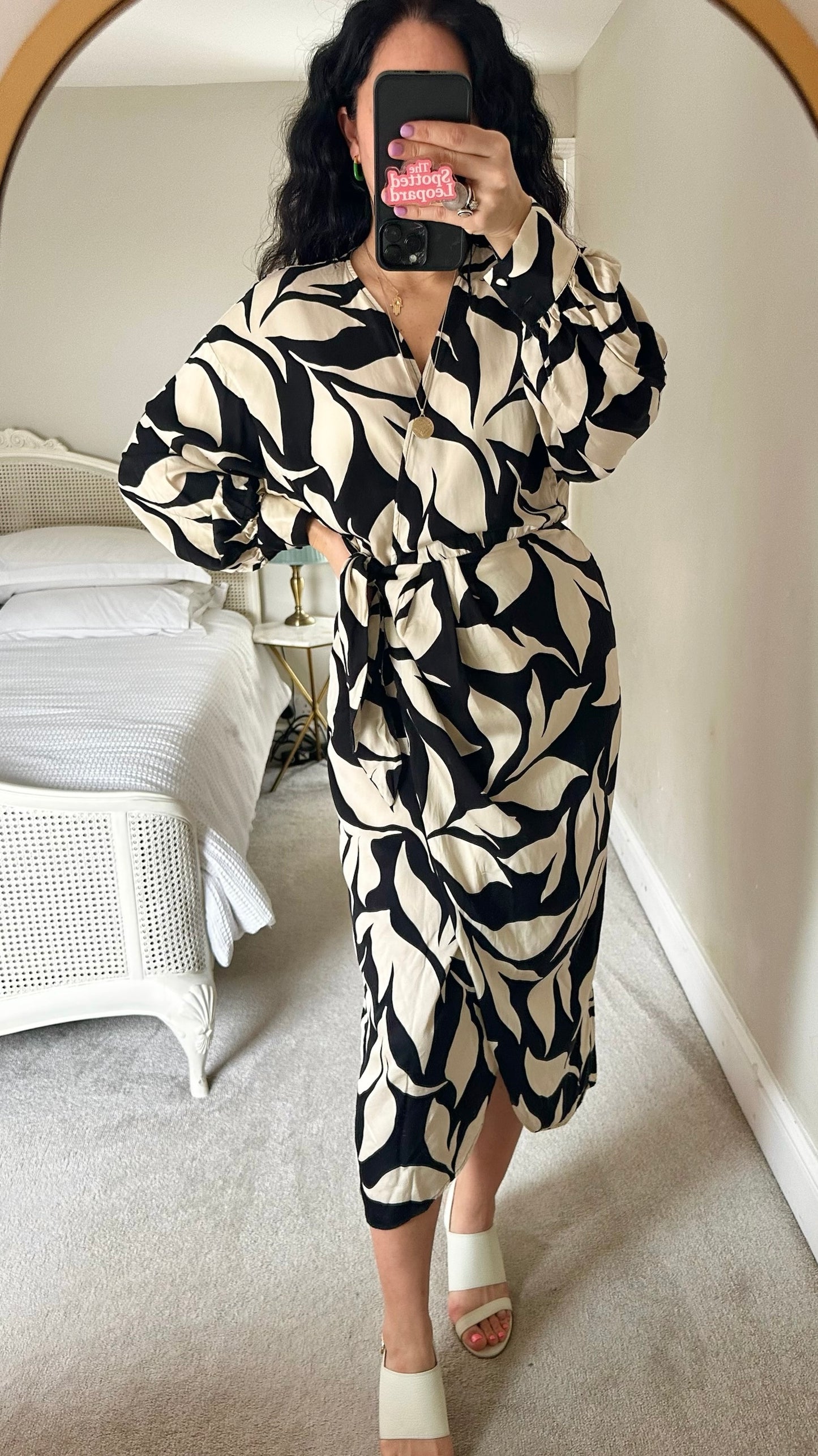 & other stories black cream floral wrap midi event dress small UK 10 vgc