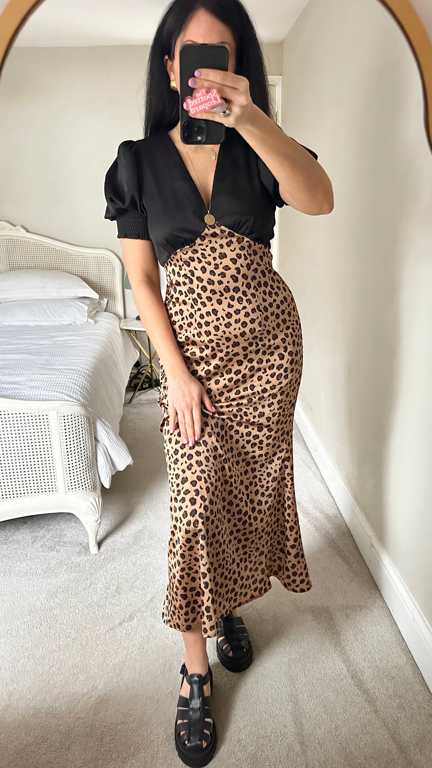 Never Fully Dressed black leopard animal print midi long dress small UK 10 vgc