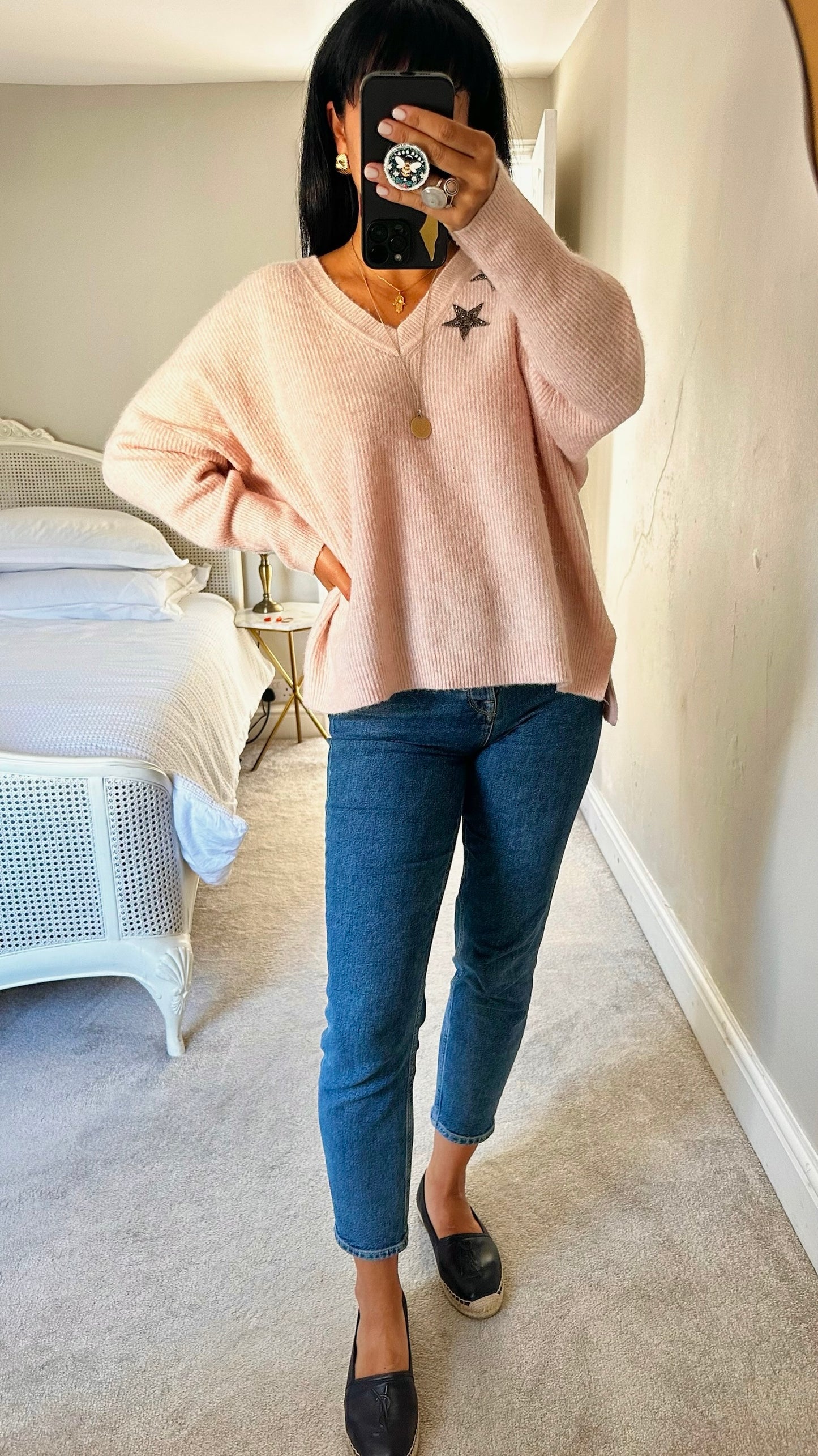 Mint velvet soft pink sparkle star print knitted alpaca blend jumper extra large XL UK 14-16 as new condition