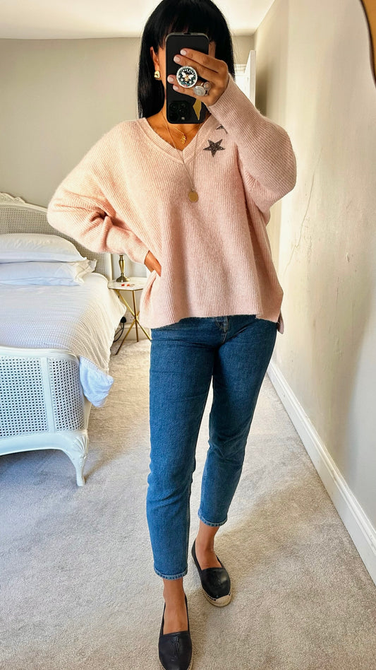 Mint velvet soft pink sparkle star print knitted alpaca blend jumper extra large XL UK 14-16 as new condition