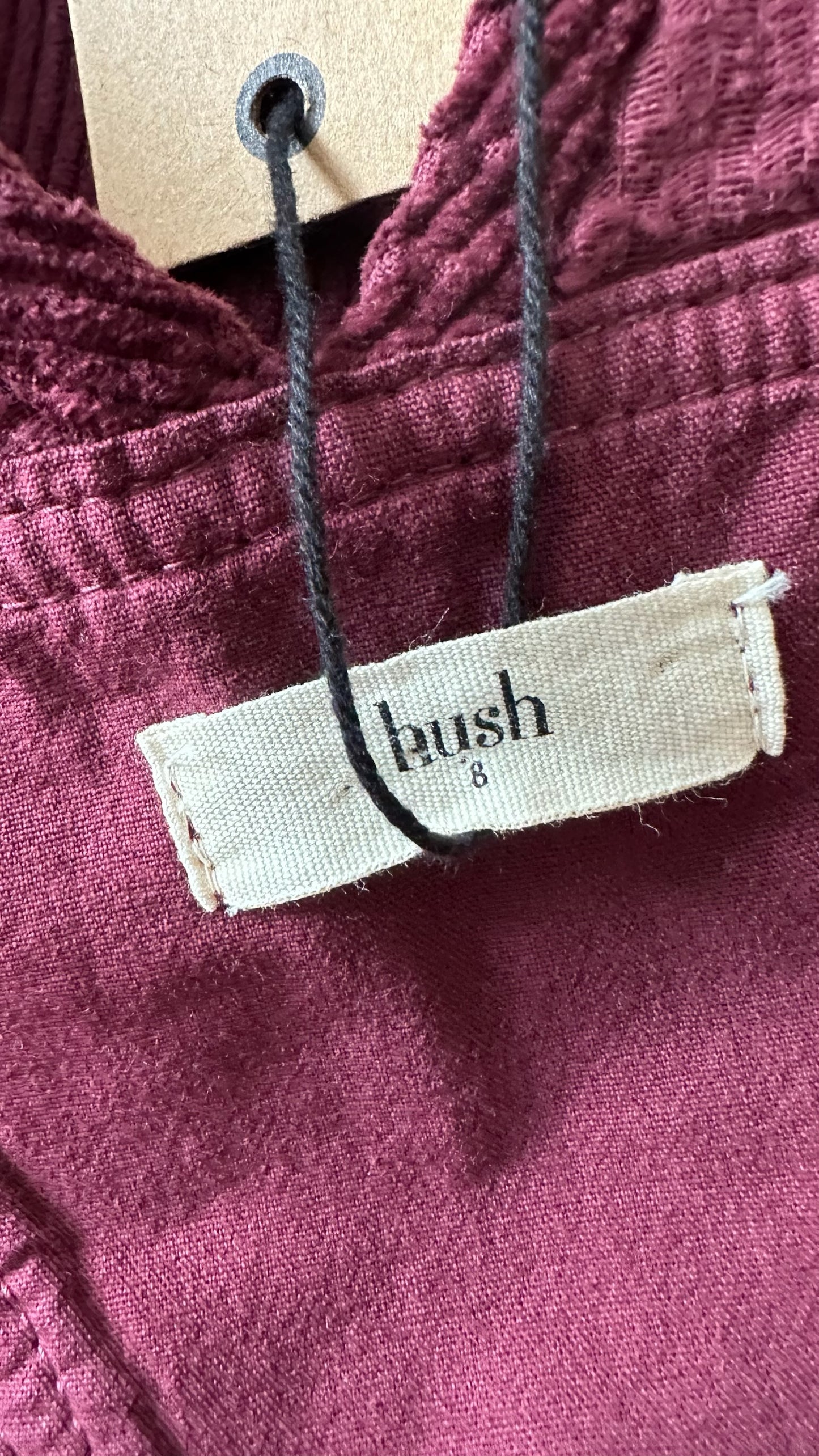 HUSH oxblood red burgundy velvet corduroy dungarees small UK 8 vgc