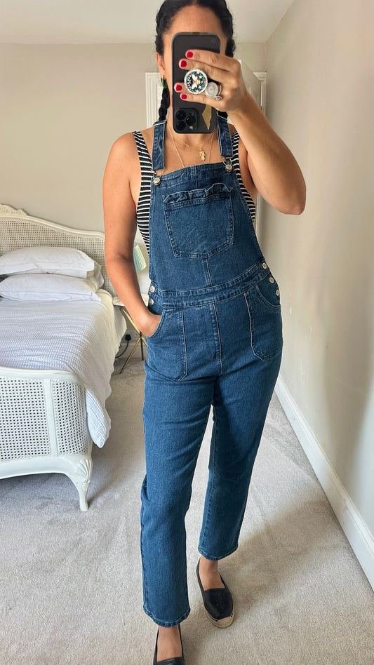 Oliver bonas dark blue denim jeans dungarees small UK 8 vgc w25