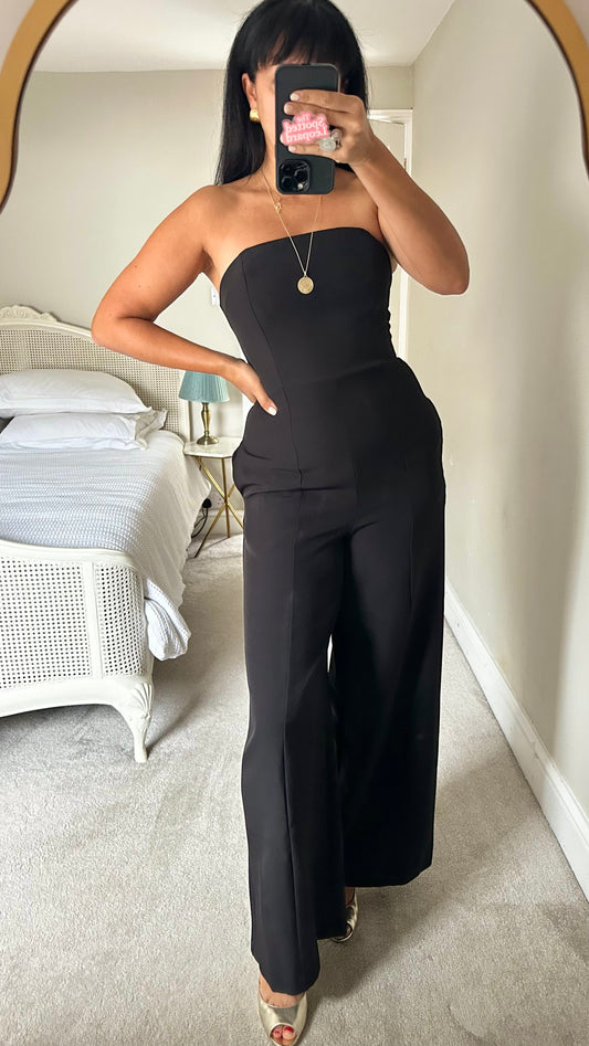 Anthropologie black strapless evening event jumpsuit playsuit medium UK 10 event w25