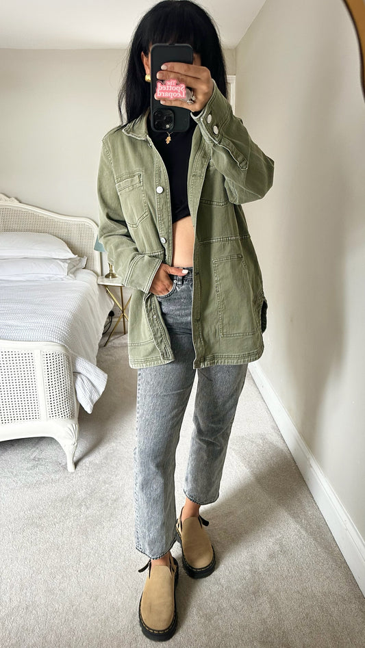 Pilcro @ Anthropologie khaki green shacket jacket large UK 12-14 vgc