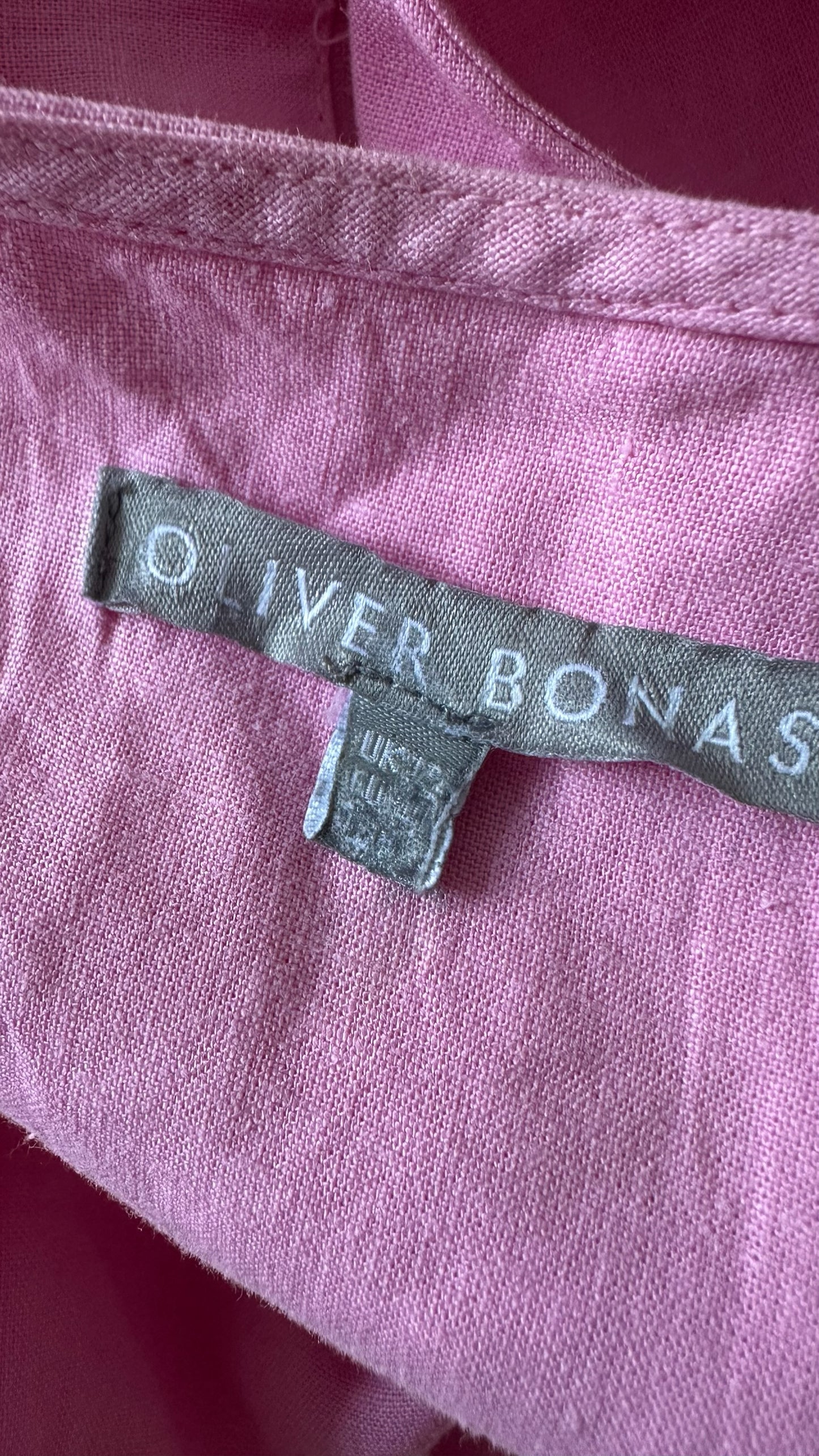 Oliver bonas rose pink linen blend boiler suit jumpsuit small large UK 8 12 vgc